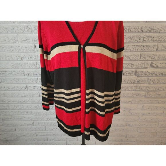 Sag Harbor Women Sweater 2X Plus Long Sleeve Red Stripe Clasp STR117E - Picture 4 of 8